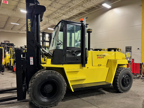 2002 HYSTER H360XL 36000 LB DIESEL FORKLIFT PNEUMATIC 145/145" 2 STAGE MAST SIDE SHIFTER 3877 HOURS STOCK # BF9671139-BUF - United Lift Equipment LLC