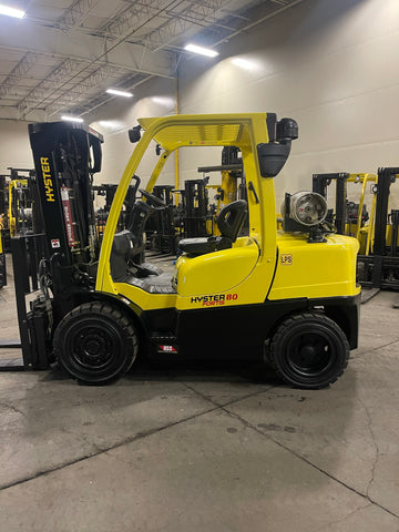 2015 HYSTER H80FT 8000 LB LP GAS FORKLIFT PNEUMATIC 89/185" 3 STAGE MAST SIDE SHIFTING FORK POSITIONER 1,269 HOURS STOCK # BF9216439-BUF