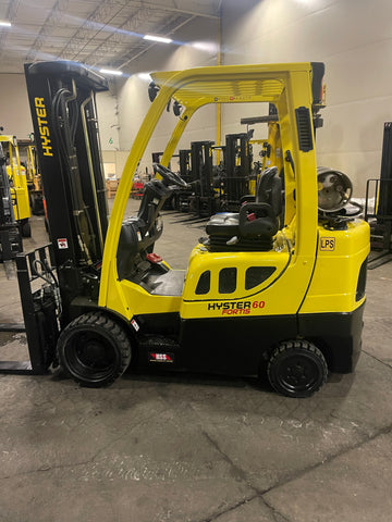 2021 HYSTER S60FT 6000 LB LP GAS FORKLIFT CUSHION 88/130" 2 STAGE FULL FREE LIFT SIDE SHIFTING FORK POSITIONER MAST 1,443 HOURS STOCK # BF9116429-BUF