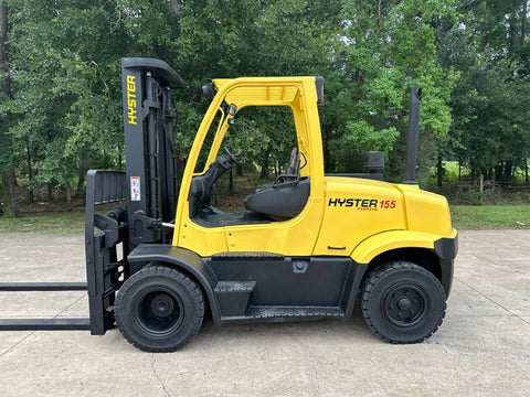 2012 HYSTER H155FT 15500 LB DIESEL FORKLIFT PNEUMATIC 108/133" 2 STAGE MAST DUAL TIRES SIDE SHIFTING FORK POSITIONER 8035 HOURS STOCK # BF9525729-TXB