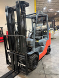 2022 TOYOTA 8FGCU30 6000 LB LP GAS FORKLIFT CUSHION 87/187" 3 STAGE MAST SIDE SHIFTING FORK POSITIONER 728 HOURS STOCK # BF9124459-BUF