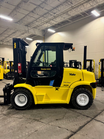2021 YALE GDP155VXN 15500 LB DIESEL FORKLIFT PNEUMATIC 107/134" 2 STAGE CLEAR VIEW MAST ENCLOSED CAB HEAT & AC WITH SIDE SHIFTING FORK POSITIONER ATTACHMENT 4 WAY  STOCK # BF9699759-BUF