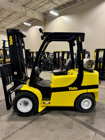 2018 YALE GLP060VX 6000 LB LP GAS FORKLIFT DUAL FRONT TIRE PNEUMATIC 91/187 3 STAGE MAST SIDE SHIFTER STOCK # BF9228519-BUF