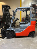 2019 TOYOTA 8FGCU35-BCS BOX CAR SPECIAL 8000 LB LP GAS FORKLIFT CUSHION 92/199" 3 STAGE MAST SIDE SHIFTING FORK POSITIONER 1243 HOURS STOCK # BF9111959-BUF