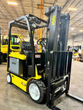 2020 YALE ERC055VGN 5500 LB 36 VOLT ELECTRIC RECONDITIONED BATTERY WITH 1 YEAR WARRANTY FORKLIFT 88/201" THREE STAGE MAST SIDE SHIFTING FORK POSITIONER plumbed 4 ways to carriage 971 HOURS STOCK # BF9131529-BUF