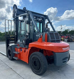 2021 TOYOTA THD2200 22000 LB DIESEL FORKLIFT PNEUMATIC 174/204"2 STAGE MAST SIDE SHIFTING FORK POSITIONER ENCLOSED CAB WITH HEAT AND AC 2462 HOURS STOCK # BF9879579-NCB