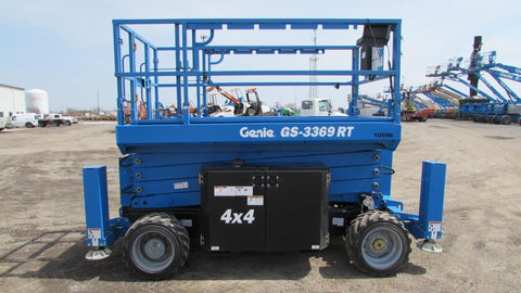 2018 GENIE GS3369RT DIESEL ROUGH TERRAIN SCISSOR LIFT 33′ REACH 4WD 15 HOURS STOCK # BF9422439-AEIL - United Lift Used & New Forklift Telehandler Scissor Lift Boomlift