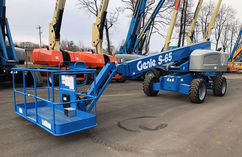 2014 GENIE S65 TELESCOPIC STRAIGHT BOOM LIFT AERIAL LIFT WITH JIB ARM 65' REACH DIESEL 4WD 1899 HOURS STOCK # BF9509749-NLEQ - United Lift Equipment LLC